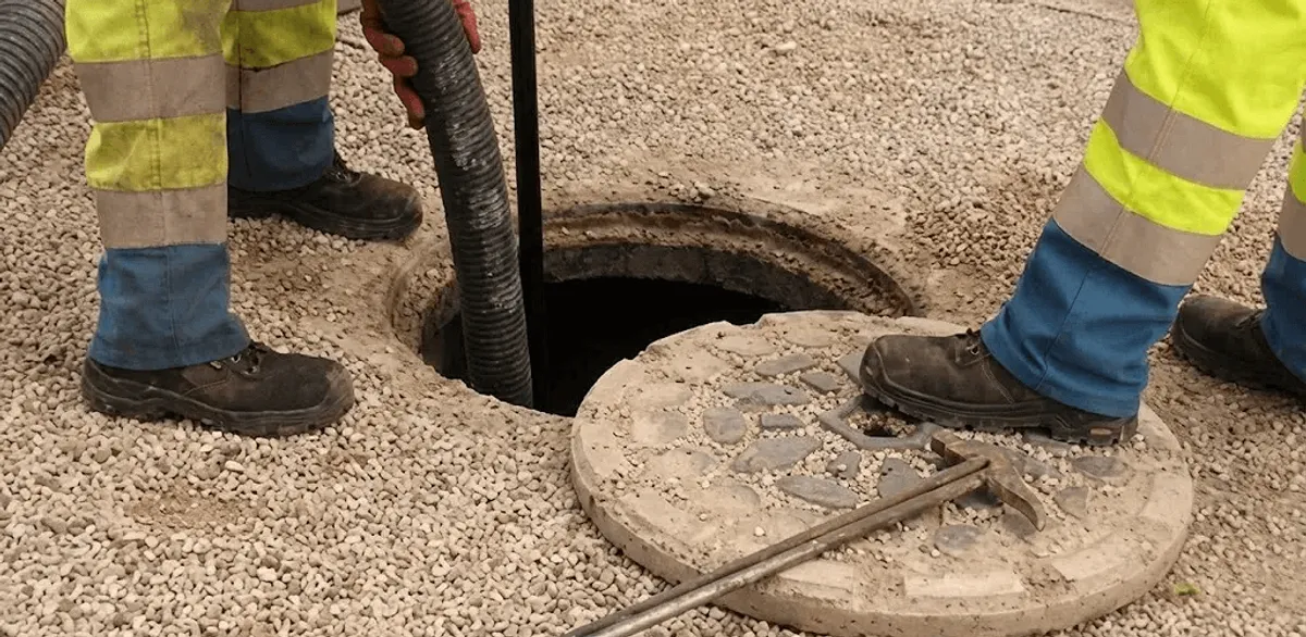 Drain cleaning crew clearing a sewer access point with professional equipment in Little Rock, AR